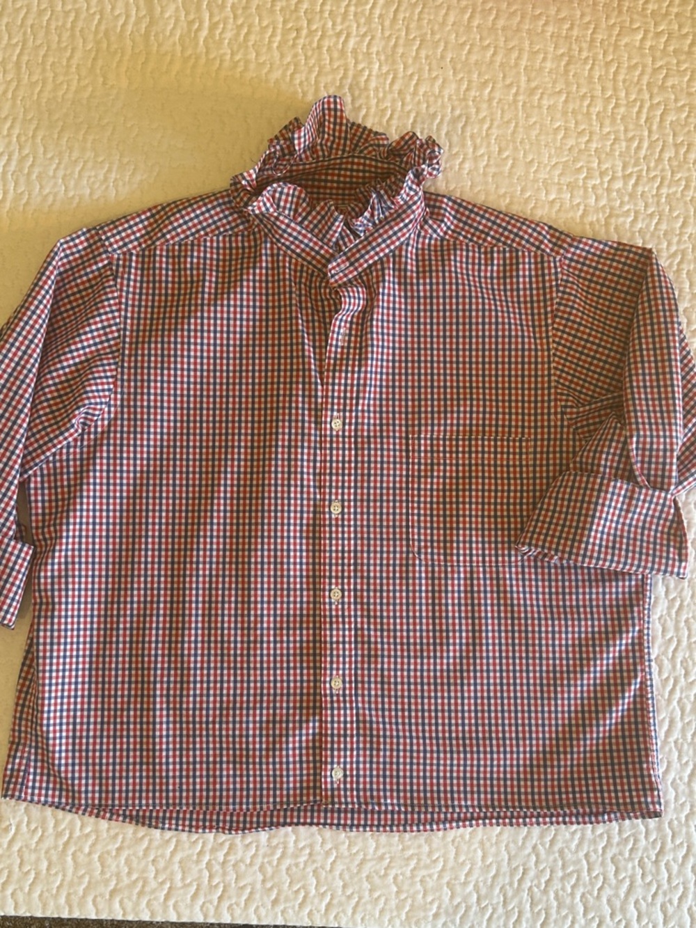 Women’s Upcycled men’s Red and Blue Gingham Button-Down long sleeve Shirt
